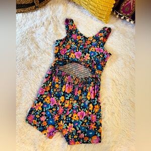 FabKids Colorful Floral Keyhole Romper Jumpsuit